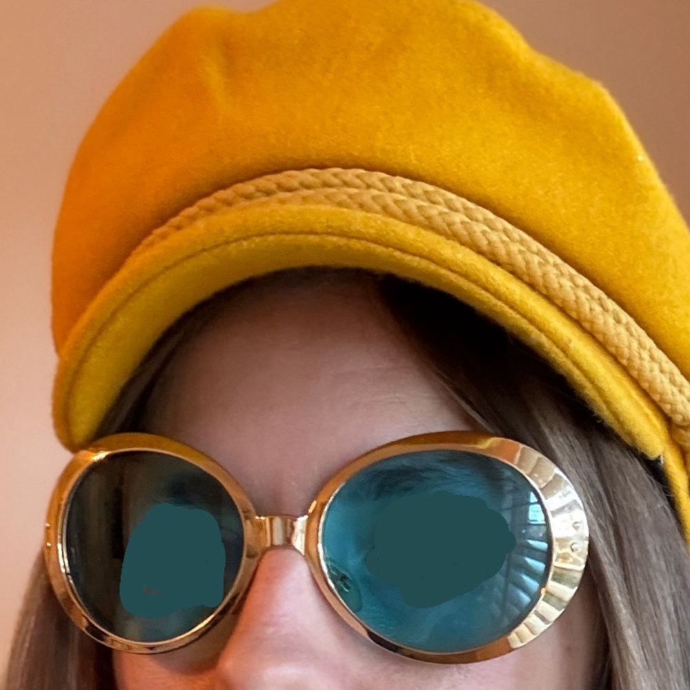1960s-70s Vintage Italian Sunglasses - Gold frame with Aqua Blue Lens